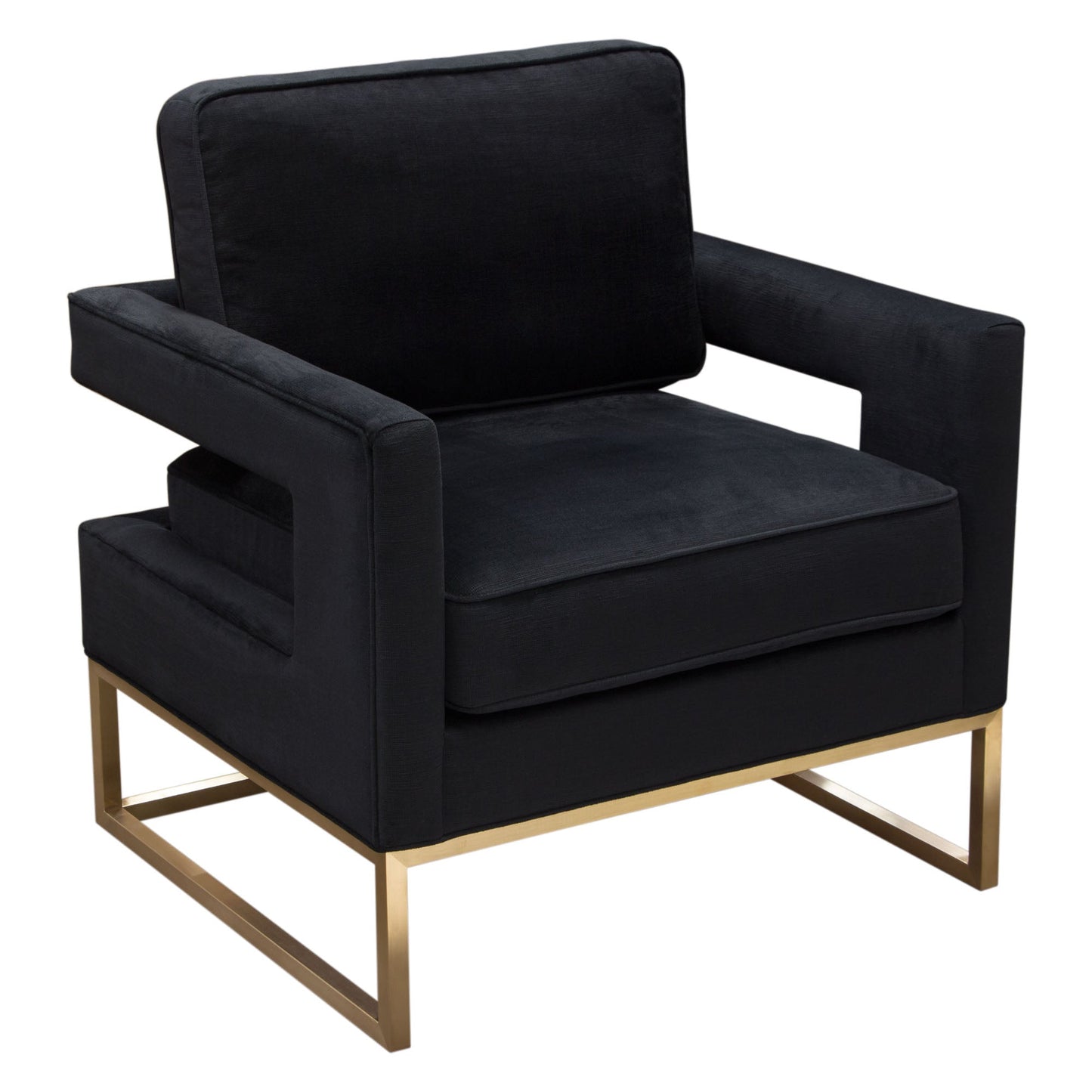 Lake Accent Chair in Black Performance Fabric w/ Brushed Gold Metal Base by Diamond Sofa