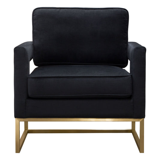 Lake Accent Chair in Black Performance Fabric w/ Brushed Gold Metal Base by Diamond Sofa