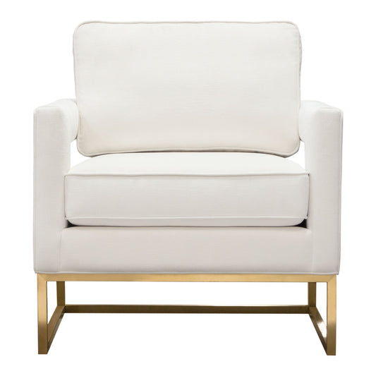 Lake Accent Chair in White Performance Fabric w/ Brushed Gold Metal Base by Diamond Sofa