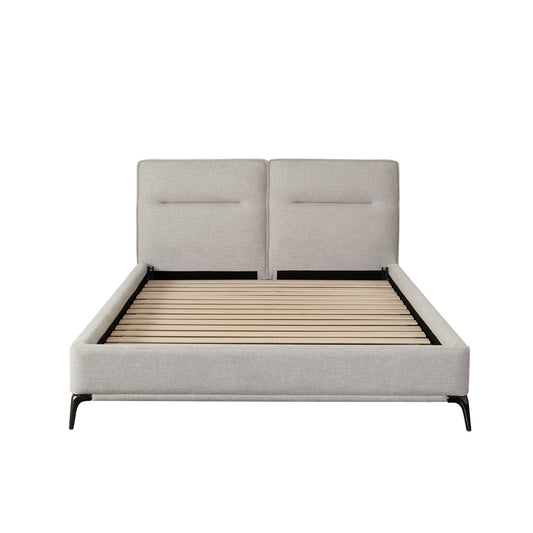 Leandro Low Profile Eastern King Bed in Clarkson Sand Fabric w/ Black Metal Leg by Diamond Sofa