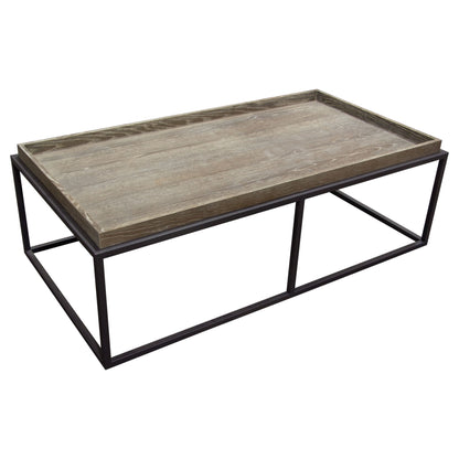 Lex Rectangle Cocktail Table in Rustic Oak Veneer Finish Top w/ Black Powder Coated Metal Base by Diamond Sofa