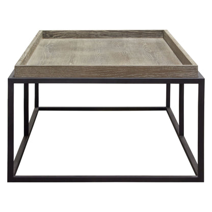 Lex Rectangle Cocktail Table in Rustic Oak Veneer Finish Top w/ Black Powder Coated Metal Base by Diamond Sofa