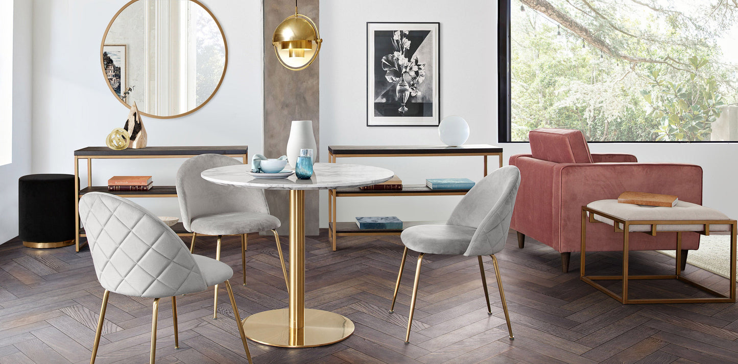 Lilly Set of (2) Dining Chairs in Grey Velvet w/ Brushed Gold Metal Legs by Diamond Sofa