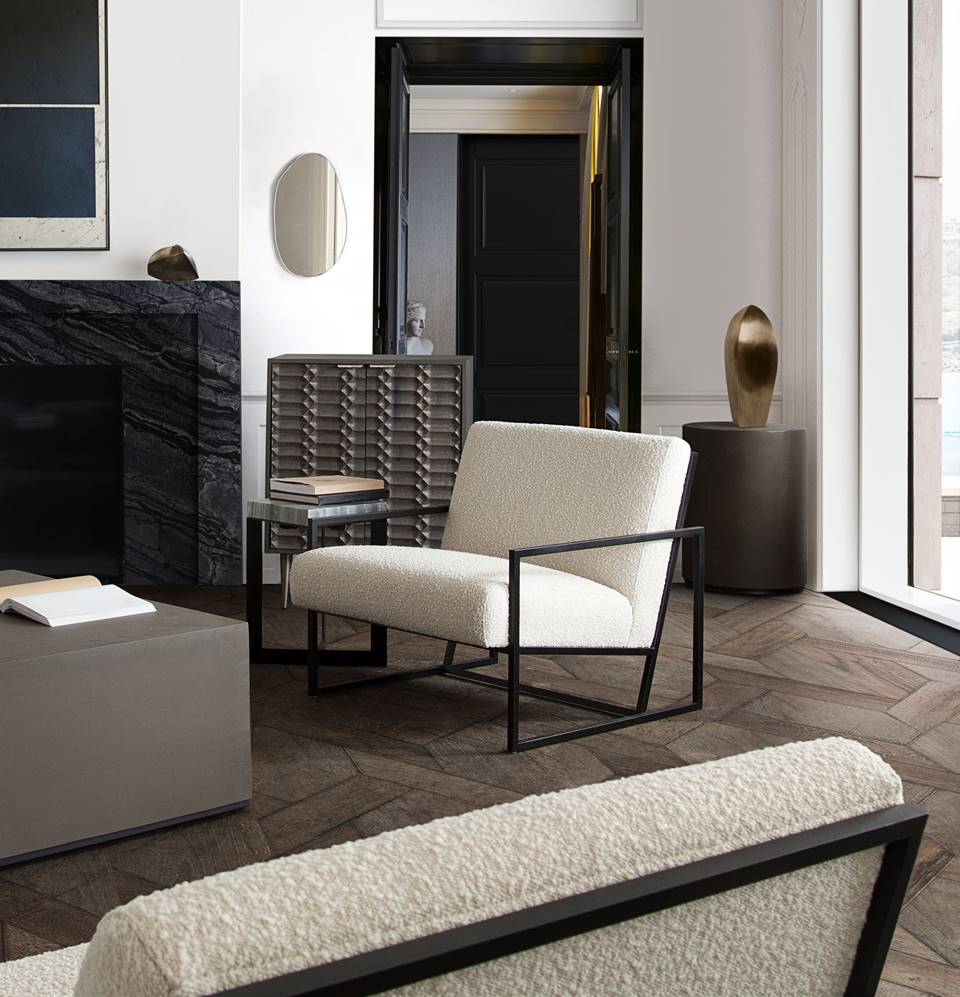 Luxe Accent Chair in Bone Boucle Textured Fabric with Black Powder Coat Frame by Diamond Sofa