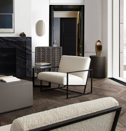 Luxe Accent Chair in Bone Boucle Textured Fabric with Black Powder Coat Frame by Diamond Sofa
