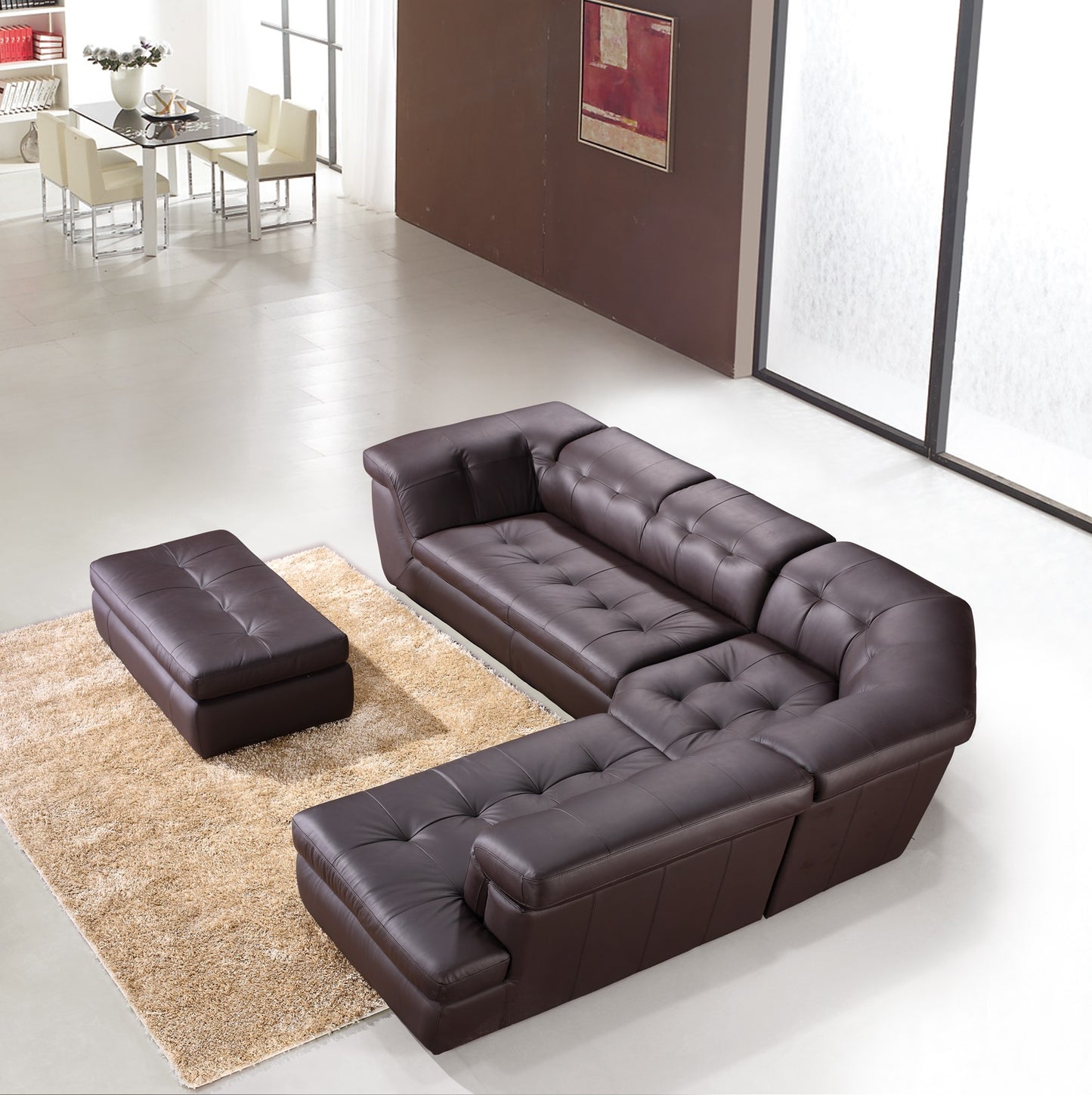J&M Furniture 397 Italian Leather Sectional Chocolate Color in Right Hand Facing