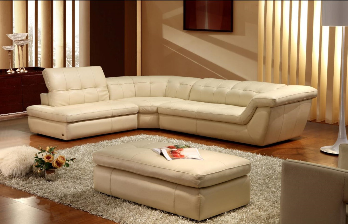 J&M Furniture 397 Italian Leather Sectional Beige Color In Left Hand Facing