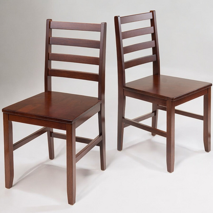 Set of two solid walnut wood ladderback dining chairs with a classic four-slat design and rich walnut finish, ideal for any dining area