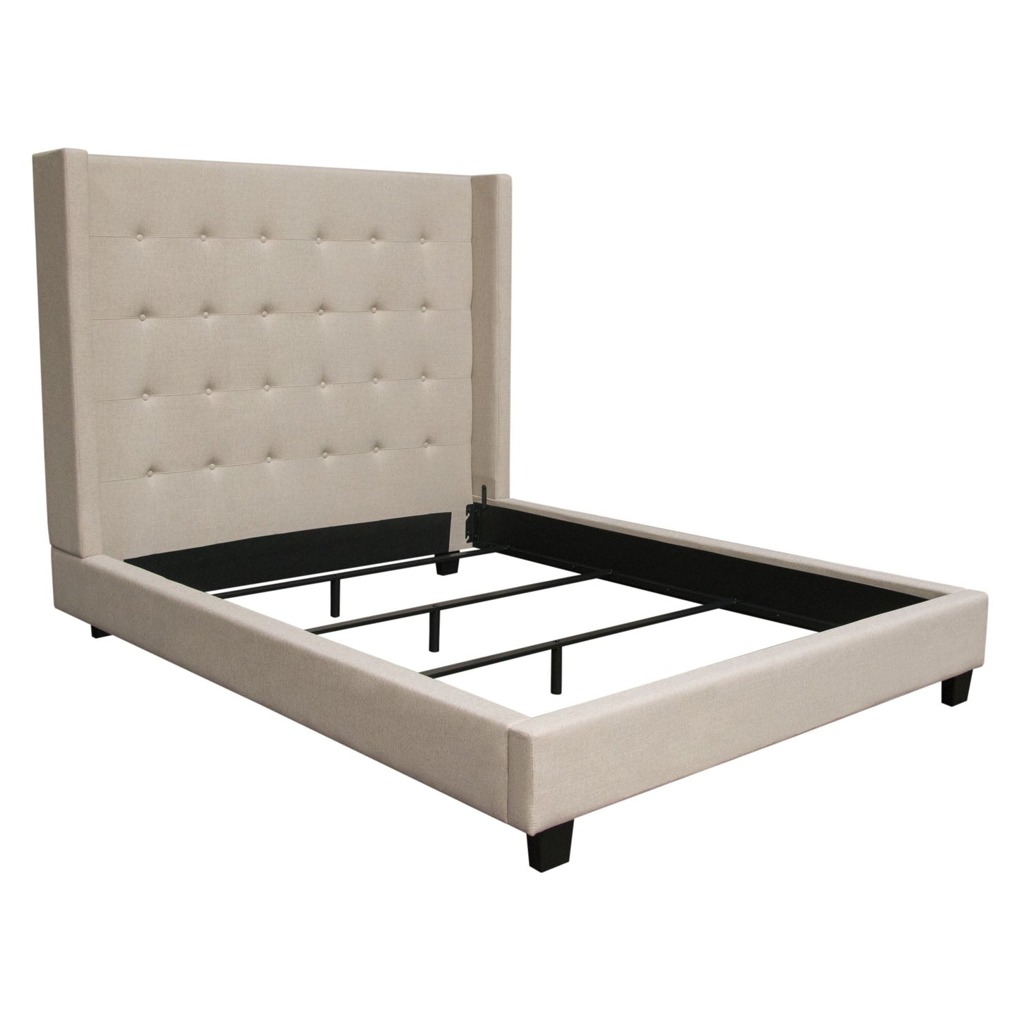 Madison Ave Tufted Wing Eastern King Bed in Sand Button Tufted Fabric by Diamond Sofa