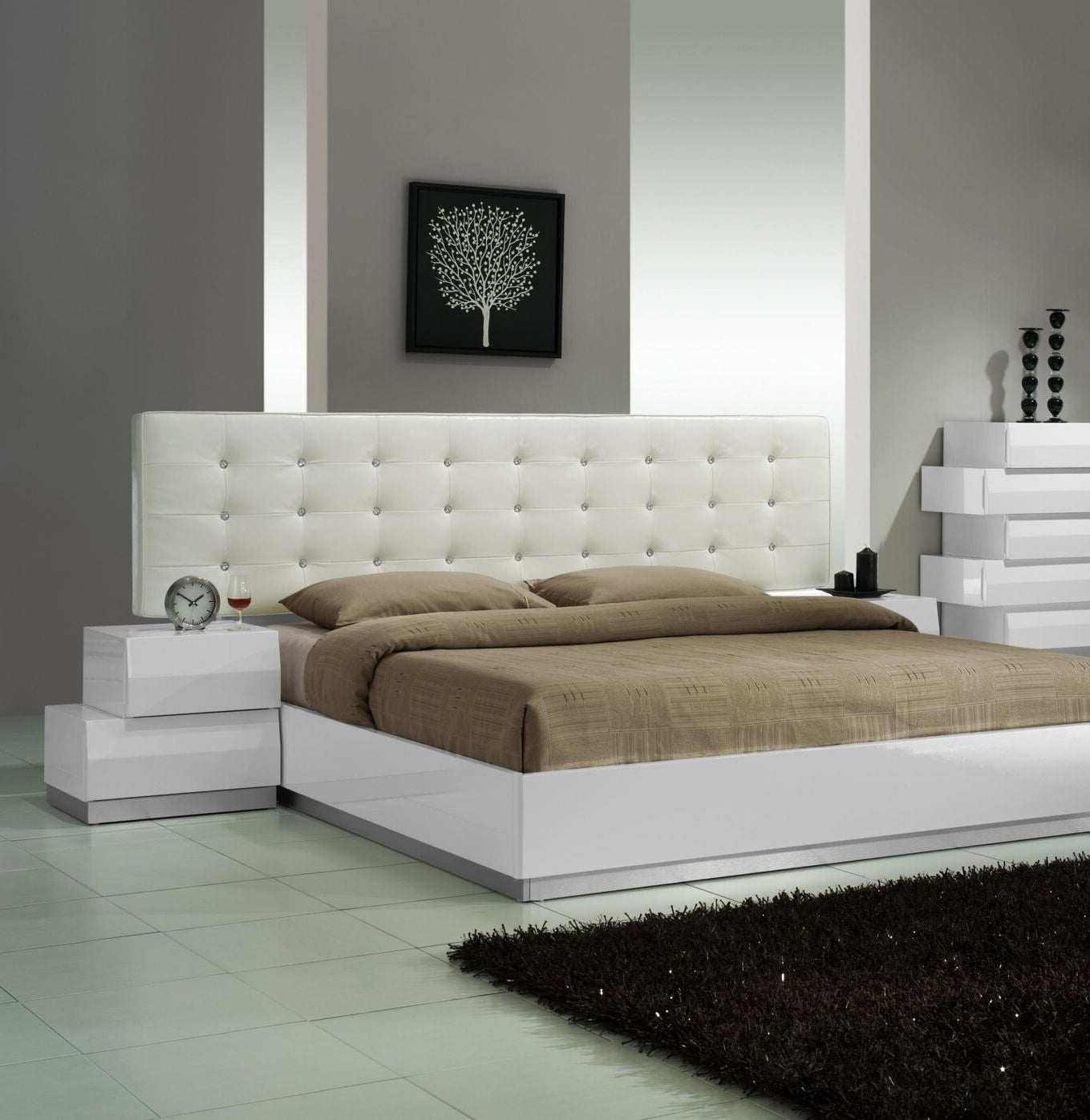 J&M Furniture Milan Left Facing Night Stand in White