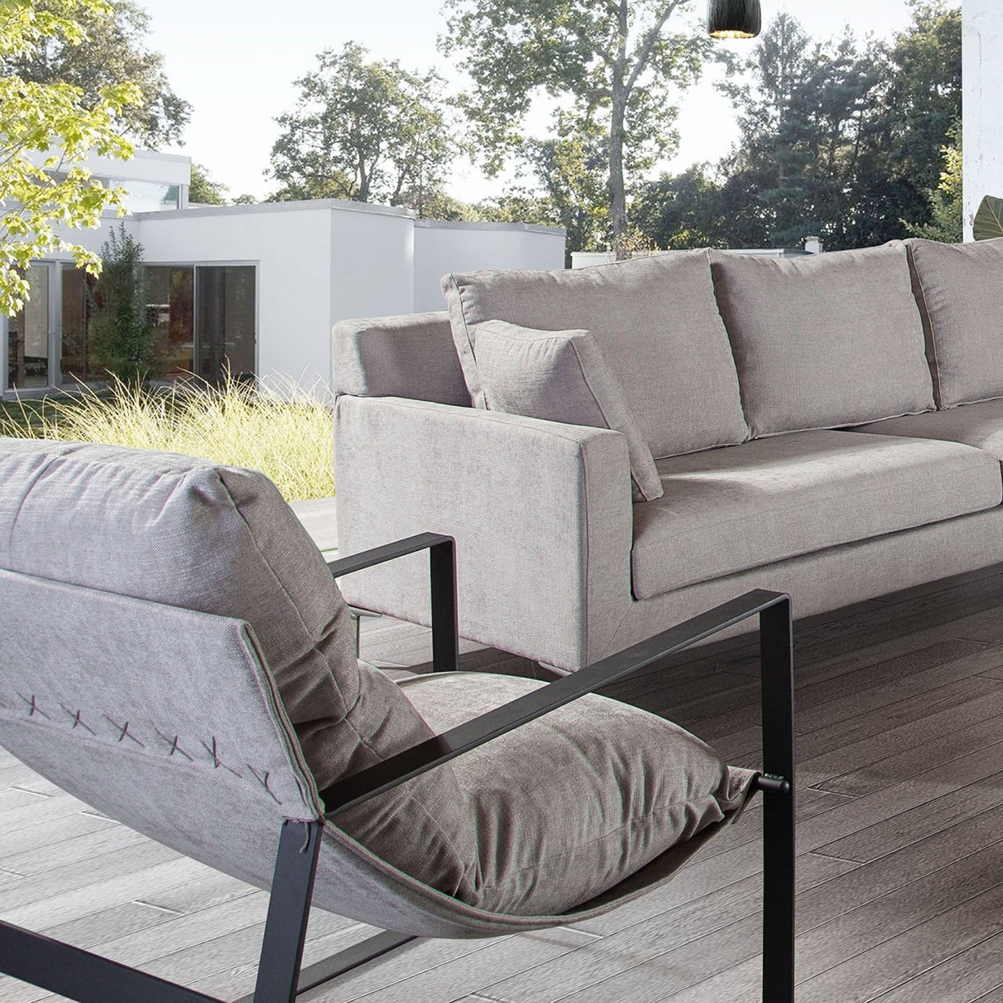 Miller Sling Accent Chair in Grey Fabric w/ Black Powder Coated Metal Frame by Diamond Sofa