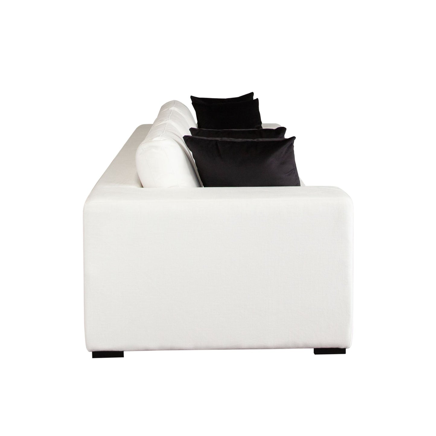 Muse Sofa in Mist White Performance Fabric w/ (4) Black Accent Pillows by Diamond Sofa