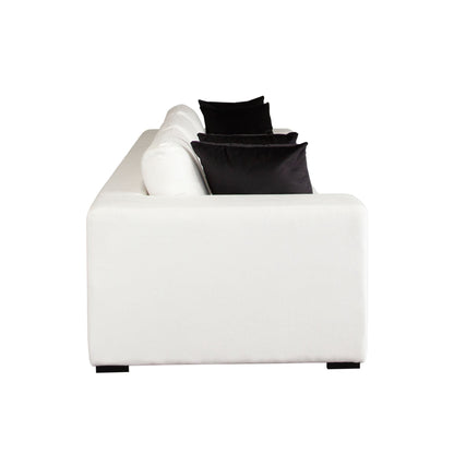 Muse Sofa in Mist White Performance Fabric w/ (4) Black Accent Pillows by Diamond Sofa