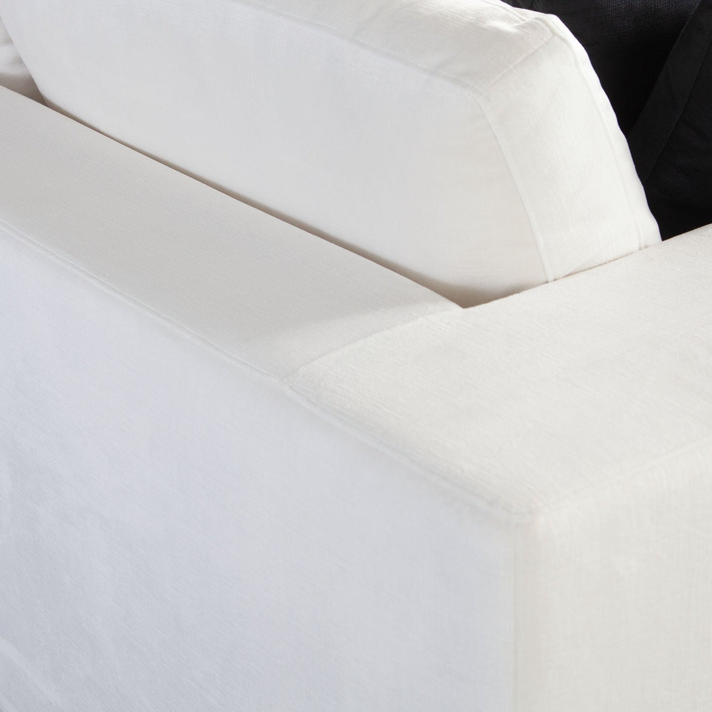 Muse Sofa in Mist White Performance Fabric w/ (4) Black Accent Pillows by Diamond Sofa