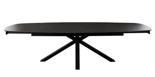 Onyx Rectangle Extension Dining Table w/ Black Ceramic Glass Top & Black Metal Leg by Diamond Sofa