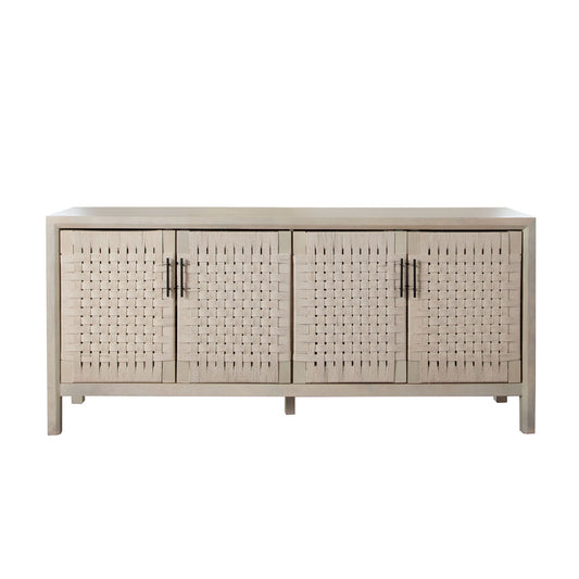 Palm Solid Mango Wood 4-Door Sideboard in Natural Finish w/ Woven Rope Door Fronts by Diamond Sofa