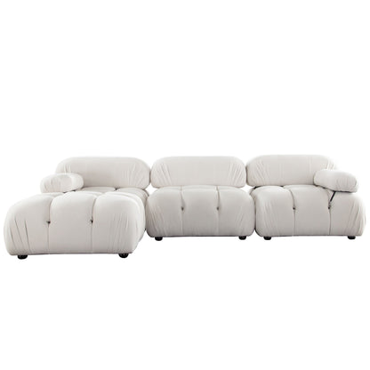 Paloma 4PC Modular 111 Inch Reversible Chaise Sectional in Light Cream Velvet by Diamond Sofa