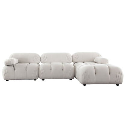 Paloma 4PC Modular 111 Inch Reversible Chaise Sectional in Light Cream Velvet by Diamond Sofa