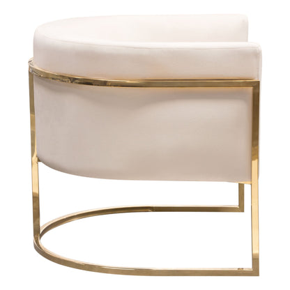 Pandora Accent Chair in Cream Velvet with Polished Gold Stainless Steel Frame by Diamond Sofa