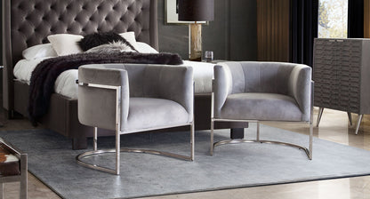 Pandora Accent Chair in Grey Velvet with Polished Silver Stainless Steel Frame by Diamond Sofa