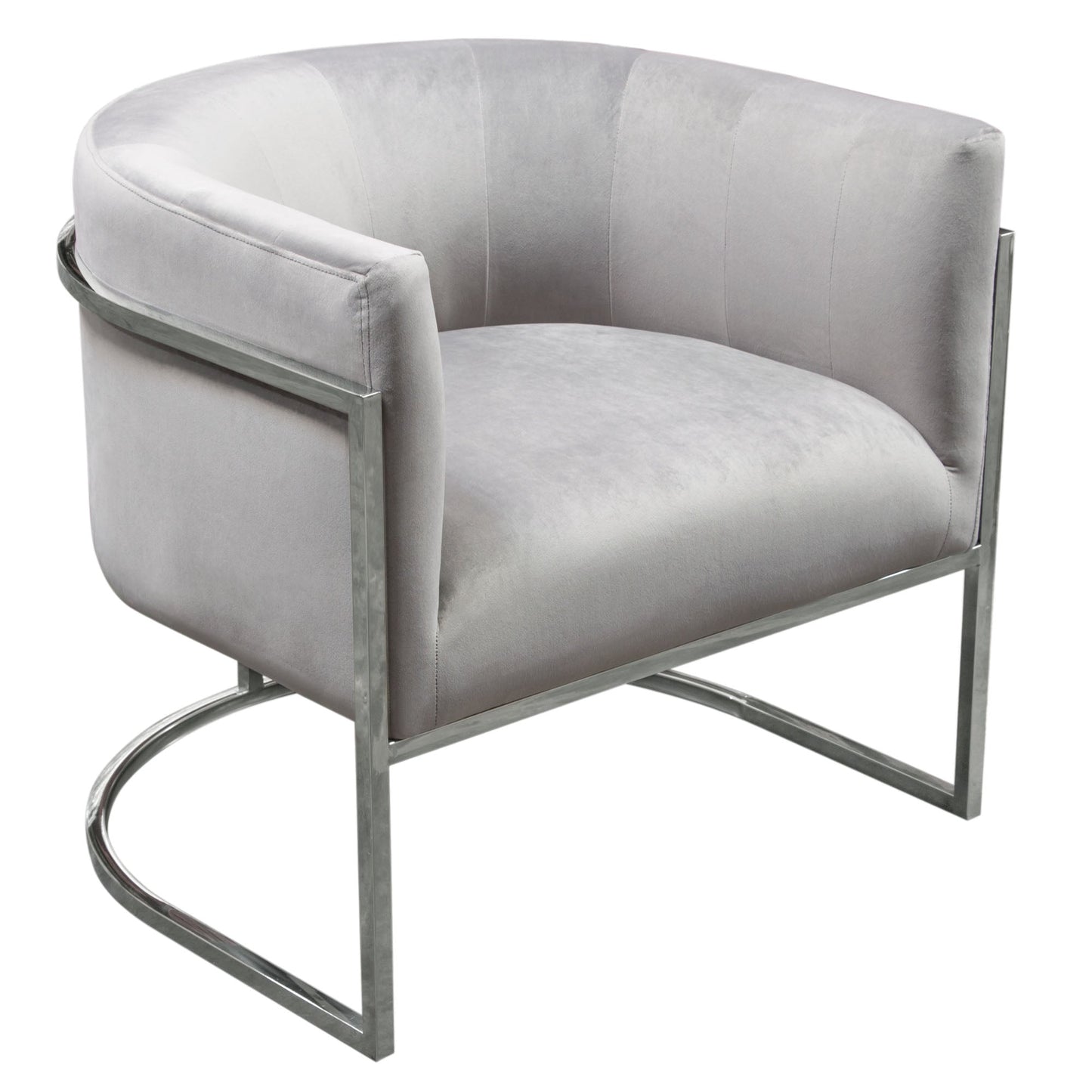 Pandora Accent Chair in Grey Velvet with Polished Silver Stainless Steel Frame by Diamond Sofa