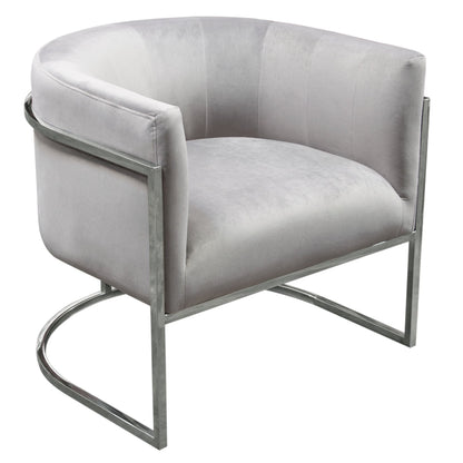Pandora Accent Chair in Grey Velvet with Polished Silver Stainless Steel Frame by Diamond Sofa