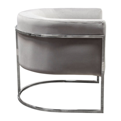 Pandora Accent Chair in Grey Velvet with Polished Silver Stainless Steel Frame by Diamond Sofa