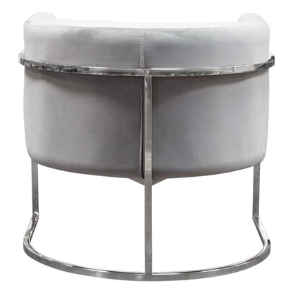 Pandora Accent Chair in Grey Velvet with Polished Silver Stainless Steel Frame by Diamond Sofa