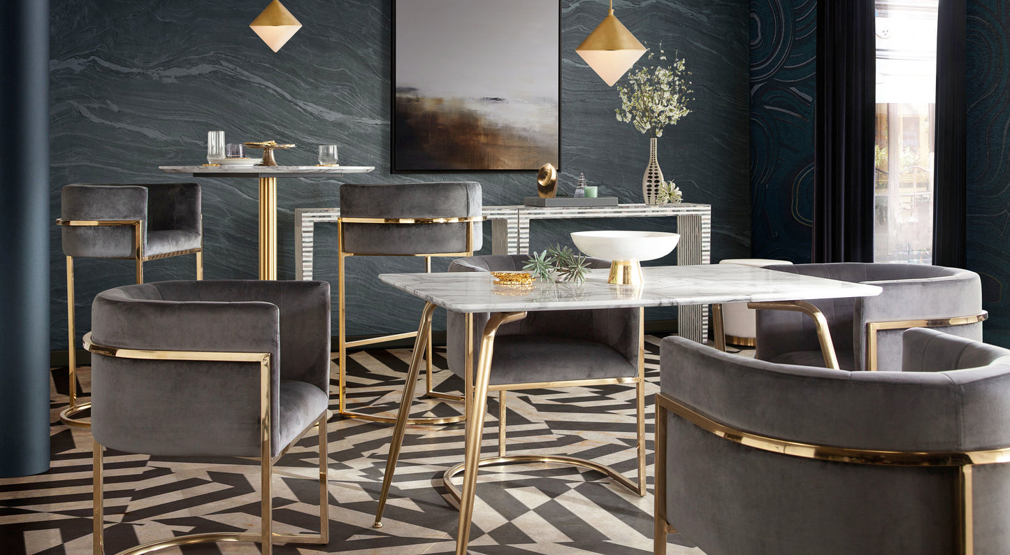 Pandora Dining Chair in Grey Velvet with Polished Gold Frame by Diamond Sofa