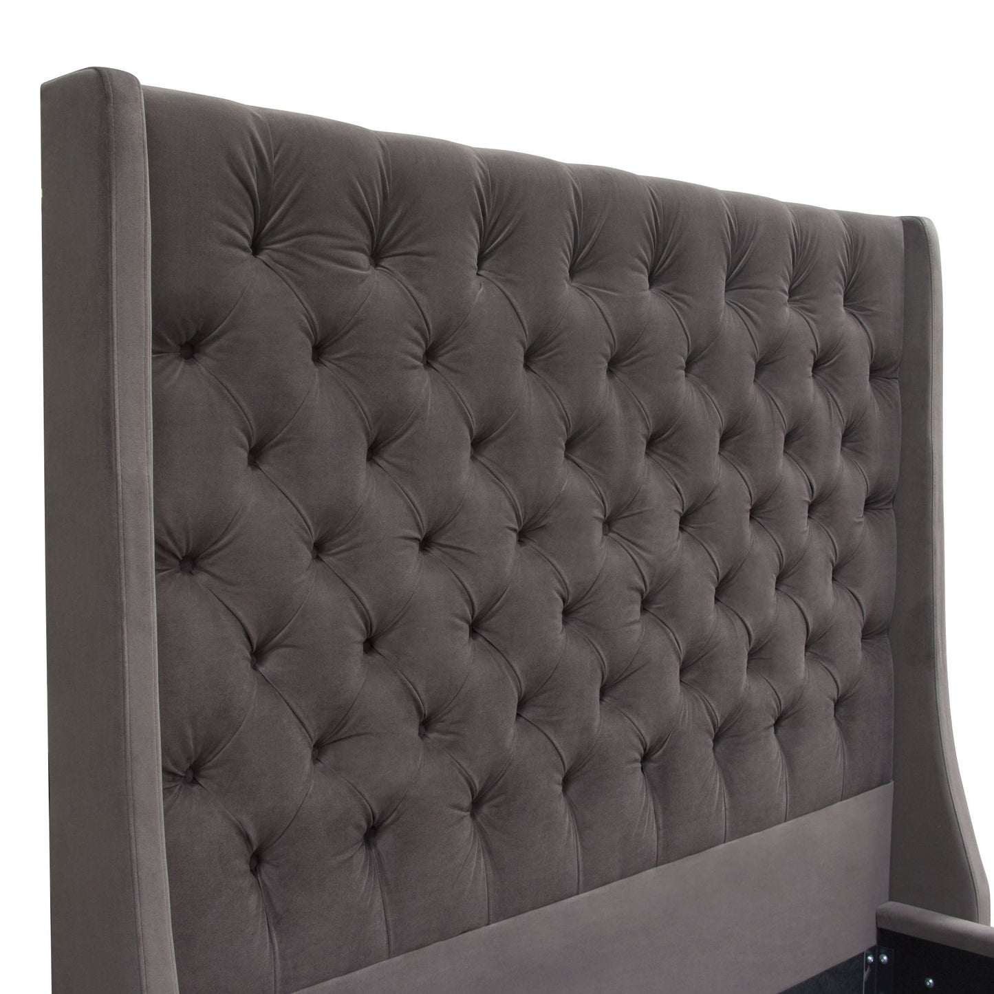 Park Avenue Eastern King Tufted Bed with Vintage Wing in Smoke Grey Velvet by Diamond Sofa