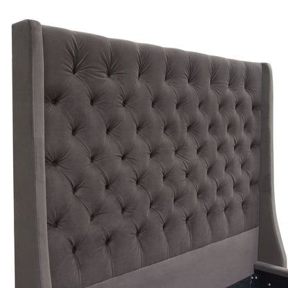 Park Avenue Eastern King Tufted Bed with Vintage Wing in Smoke Grey Velvet by Diamond Sofa