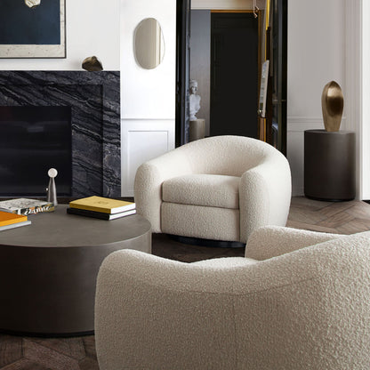 Pascal Swivel Chair in Bone Boucle Textured Fabric w/ Contoured Arms & Back by Diamond Sofa