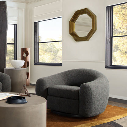 Pascal Swivel Chair in Charcoal Boucle Textured Fabric w/ Contoured Arms & Back by Diamond Sofa