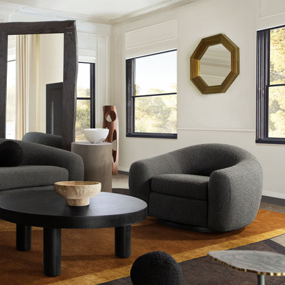 Pascal Swivel Chair in Charcoal Boucle Textured Fabric w/ Contoured Arms & Back by Diamond Sofa