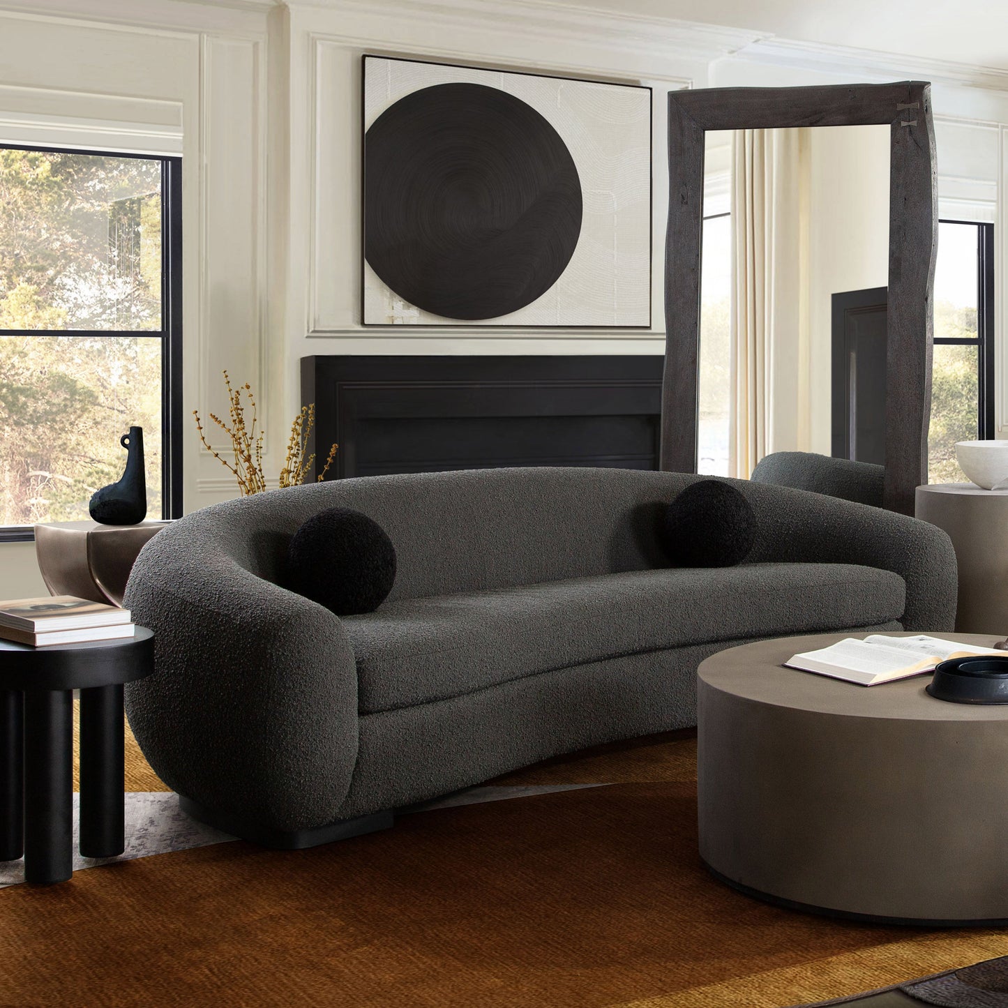 Pascal Sofa in Charcoal Boucle Textured Fabric w/ Contoured Arms & Back by Diamond Sofa