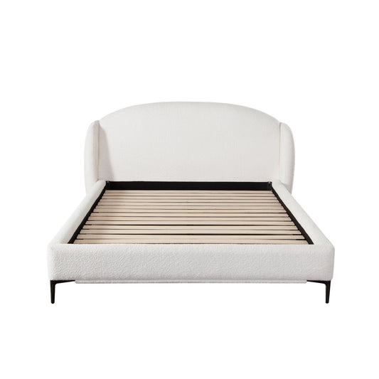 Path Low Profile Eastern King Bed in Oslo Ivory Fabric w/ Contoured Headboard and Black Metal Leg by Diamond Sofa