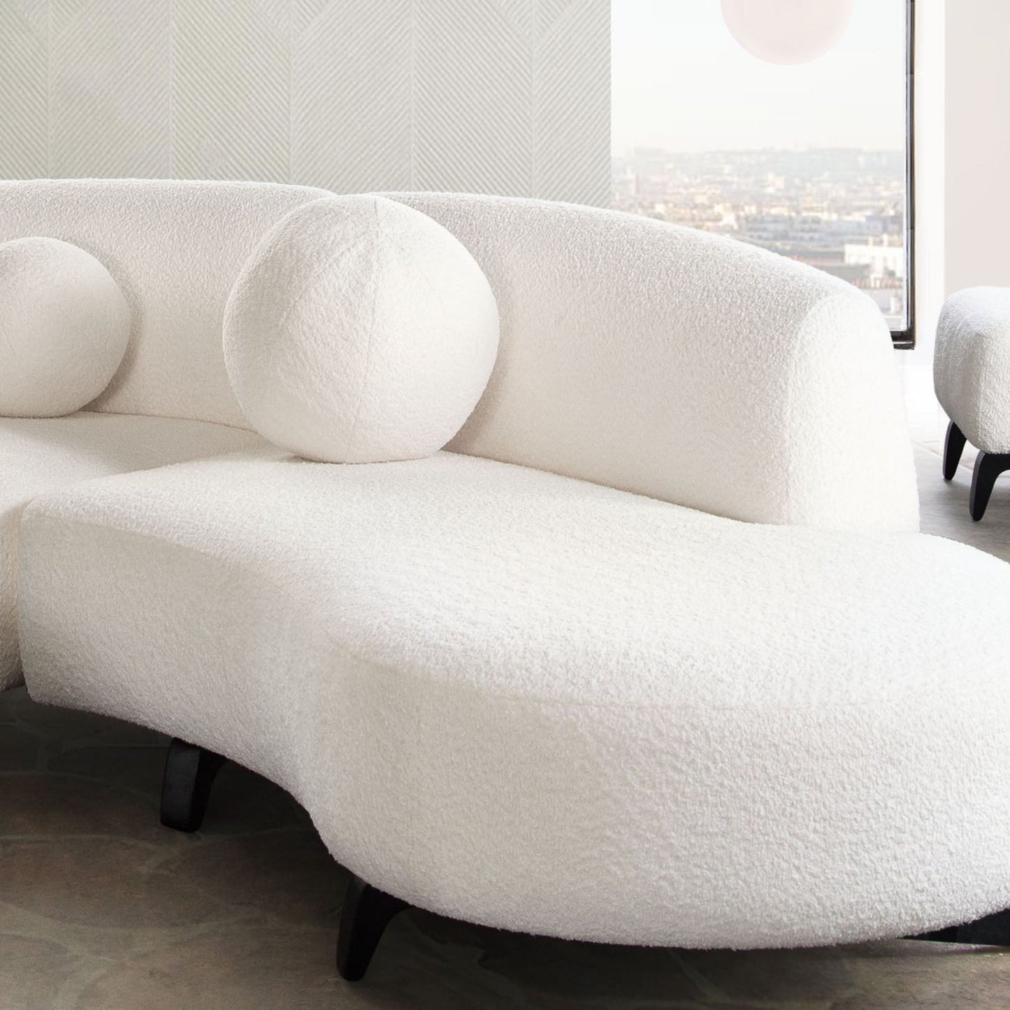 Single 14" Round Accent Pillow Ball in White Faux Shearling by Diamond Sofa