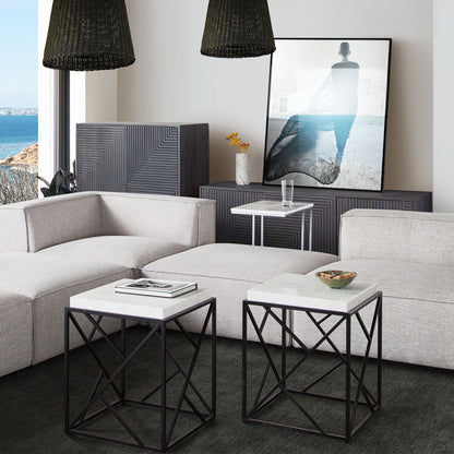 Plymouth Square Accent Table w/ Genuine Grey Marble Top & Black Metal Base by Diamond Sofa