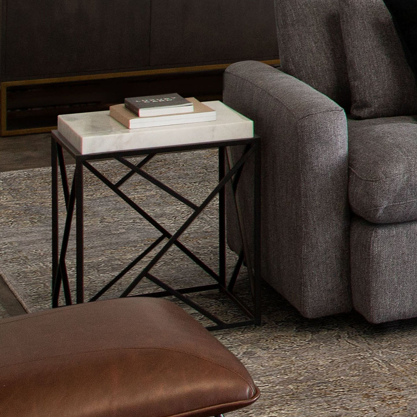 Plymouth Square Accent Table w/ Genuine Grey Marble Top & Black Metal Base by Diamond Sofa