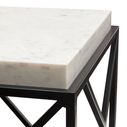 Plymouth Square Accent Table w/ Genuine Grey Marble Top & Black Metal Base by Diamond Sofa
