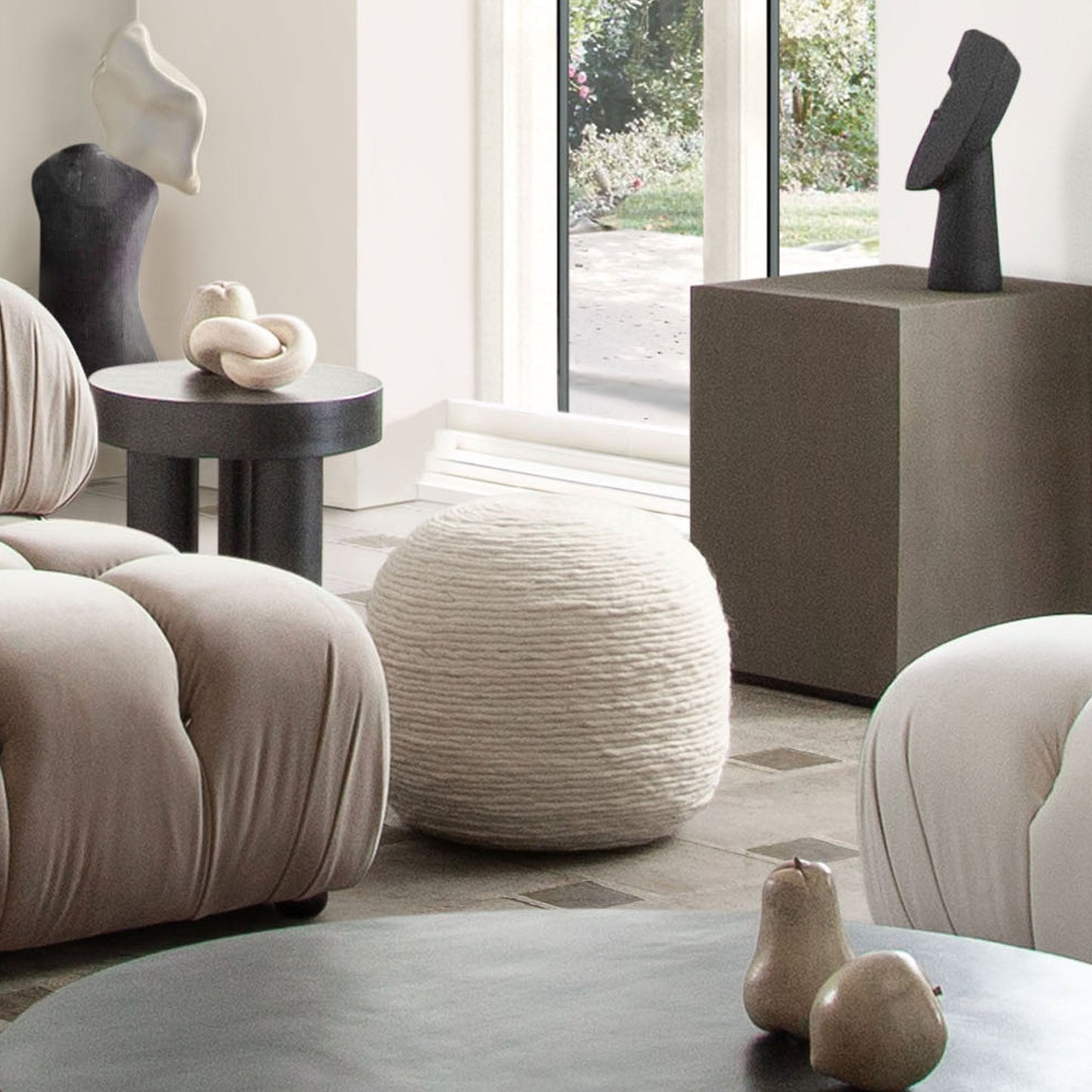 Round Pouf in White Dyed Natural Wool by Diamond Sofa