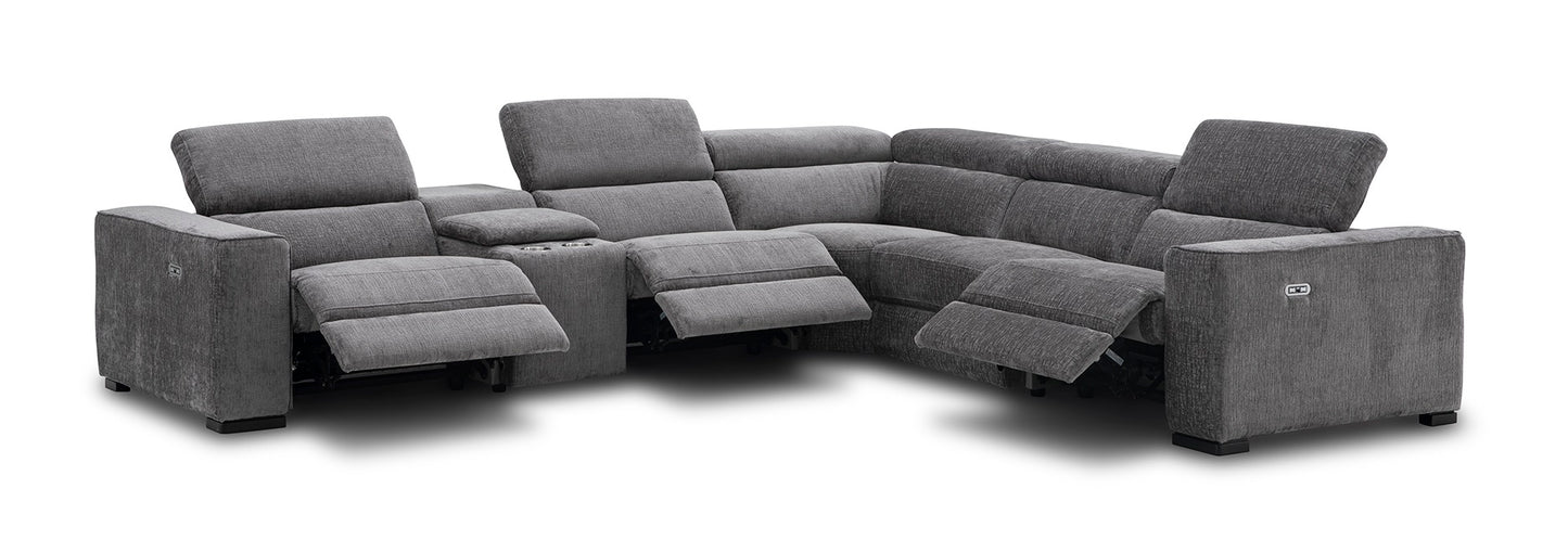 J&M Furniture Picasso Motion Fabric Sectional in Dark Grey