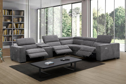J&M Furniture Picasso Motion Fabric Sectional in Dark Grey