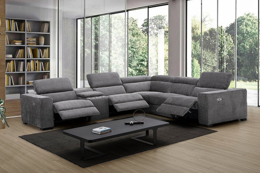 J&M Furniture Picasso Motion Fabric Sectional in Dark Grey