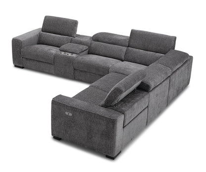 J&M Furniture Picasso Motion Fabric Sectional in Dark Grey