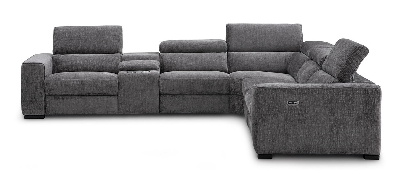 J&M Furniture Picasso Motion Fabric Sectional in Dark Grey