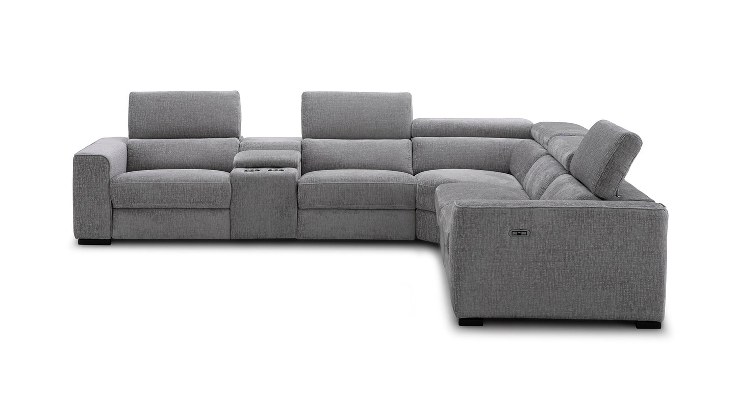 J&M Furniture Picasso Motion Fabric Sectional in Light Grey