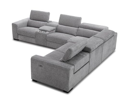 J&M Furniture Picasso Motion Fabric Sectional in Light Grey
