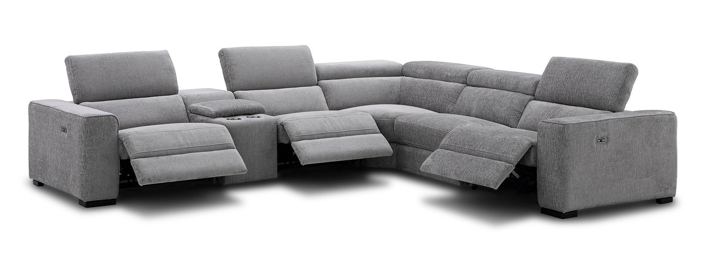J&M Furniture Picasso Motion Fabric Sectional in Light Grey