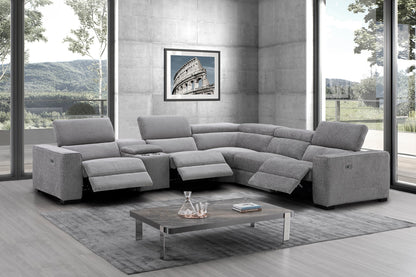 J&M Furniture Picasso Motion Fabric Sectional in Light Grey